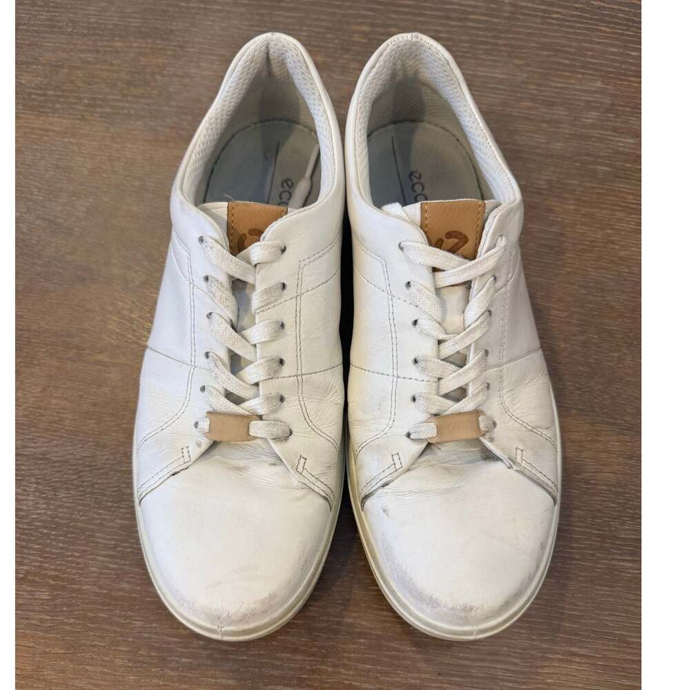 ECCO Soft Classic White Leather Sneakers Shoes Men Size 8 - 8.5